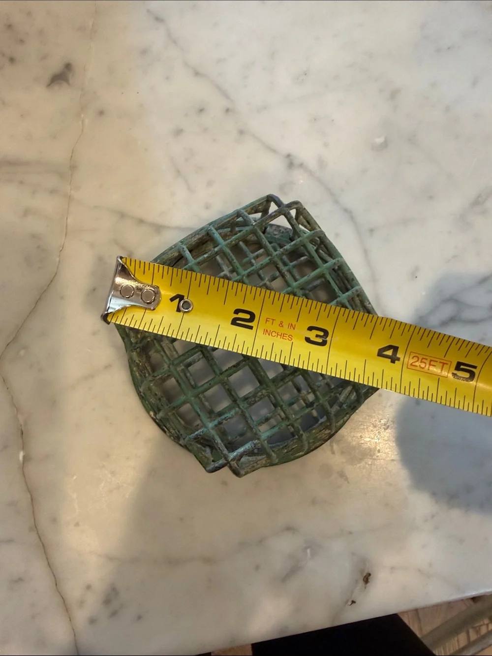 Vintage Green Metal Flower Frog - Decorative Grid Flower Holder